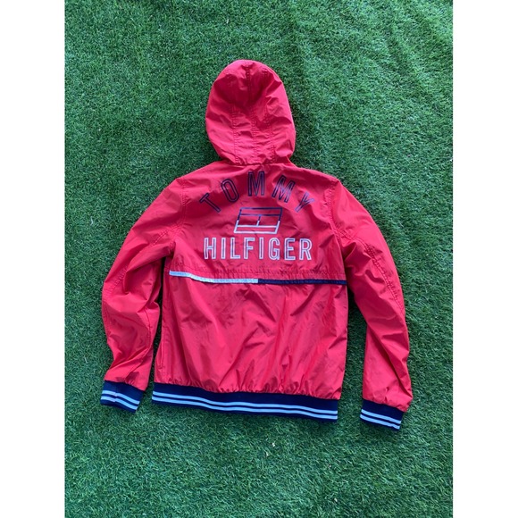 Tommy Hilfiger Red Windbreaker Jacket Coat Lightweight Full Zip S - Picture 2 of 3